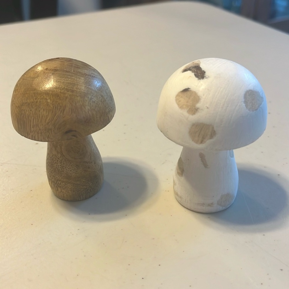 2 small mushrooms wooden for decoration